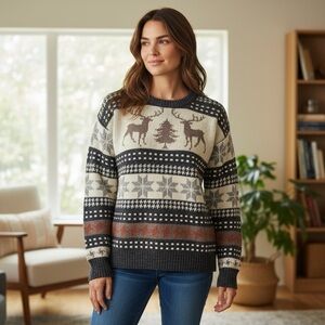 Vintage Jersild Acrylic Knitted Christmas Sweater M Reindeer Tree Snow Flake